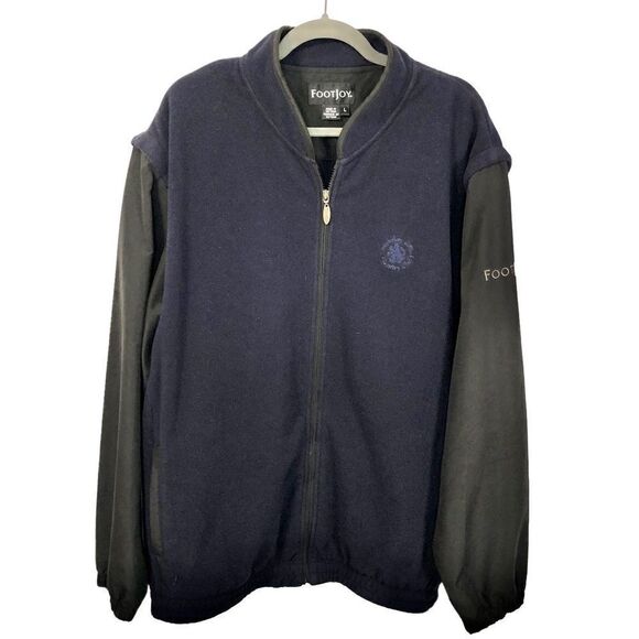 Footjoy Men’s Full Zip Fleece Golf Jacket Navy/Black Size Large - Picture 1 of 8
